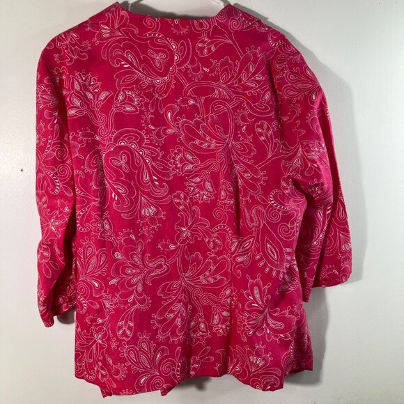 Womens Kim Rogers Linen Floral Jacket Pink White 3X Linen Button Front 3/4 Sleev - Picture 2 of 10